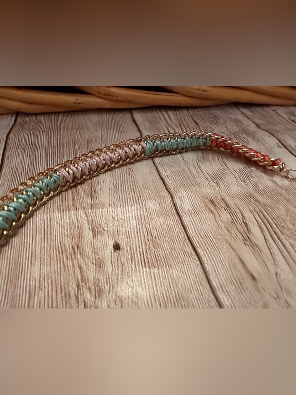 Multicolor Chain-Link Women's Necklace - Gold Tone with Pastel Accents - Picture 4 of 5